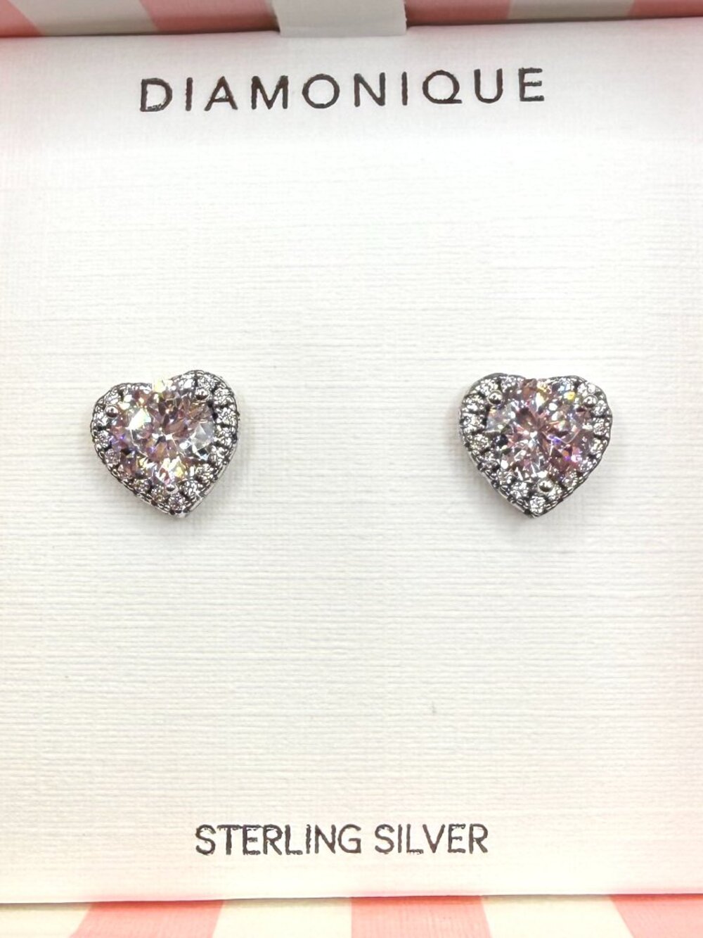 Diamonique Sterling Silver Heart CZ Earrings QVC New in Box